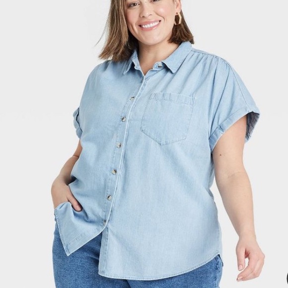 Ava Viv Denim Shirt Sleeve Button Down 